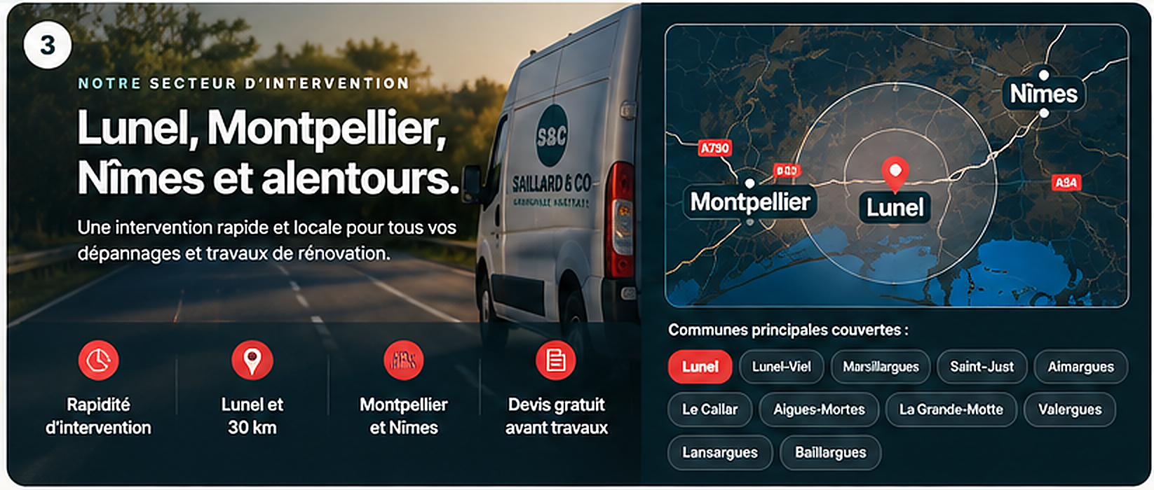 Zone d’intervention autour de Lunel, Montpellier et Nîmes